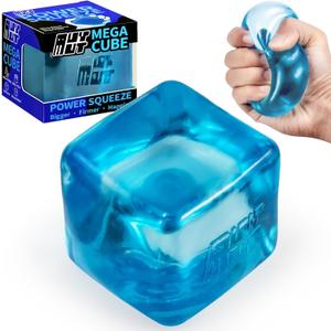 Premium MEGA Cube Extra Large Ultra-Firm Gel Squishy Fidget Toy | Stress Balls for Adults with Non-Sticky, Odor-Free Shell & Reinforced Dual Leak-Proof Seals for Heavy-Duty Use | 1-Pack Blue