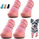 Dog Shoes for Small Dogs, Dog Boots & Paw Protectors for Hot Pavement Winter Snow Hiking, Anti-Slip Dog Booties for Hardwood Floor Pink Size 1