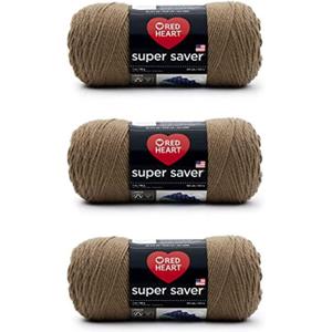 Red Heart Super Saver Caf Latte Yarn - 3 Pack of 198g/7oz - Acrylic - 4 Medium (Worsted) - 364 Yards - Knitting/Crochet