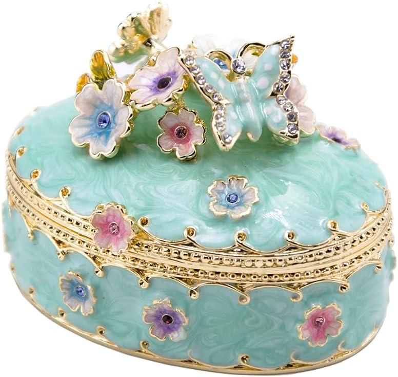 LARAINE Jewelry Trinket Box Decorative Vintage Style Jewelry Organizer for Women Rhinestones Jewelry Storage Home Decor Unique Gift (Oval Blue)
