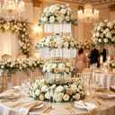 2PCS Wedding Flower Stand Centerpieces/Sparkling Genuine Crystal Pendants - 5-Tier Heavy-Duty Chandelier Base for Banquet Aisle/T-Stage/Table/Flower Arrangement Decoration, Not Acrylic (Golden)