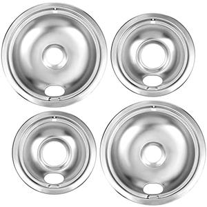 Drip Pan Kit,Universal Chrome Burner Drip Bowls Replacement for Whirlpool Kitchen Aid Range Parts W10278125 W10196405 W1019640,4 Pack (2x6" and 2x8")