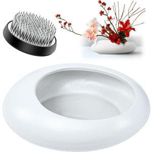 Flower Frog Vase Kit, Ikebana Floral Arrangement, Ceramic Water Drop Pot Flower Arrangement Vase Kit (White Large Size)
