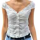 Women's Summer Button Down Crop Tops Cap Sleeve Y2k Slim Fitted Shirts Babydoll Coquette Tops Blouse (White, S)