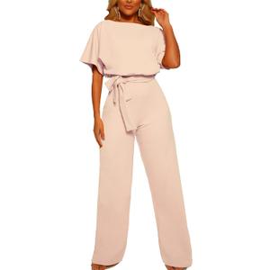 Jumpsuits for Women Dressy Romper Pants Suits Rompers Pantsuit Jumper for Women One Piece Outfit Loose Wide Leg Casual (XXXL, Beige)