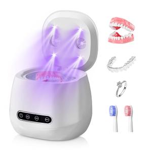 Upgraded 2026 Ultrasonic Retainer Cleaner Machine, 45kHz Ultrasonic Denture Cleaner with 3-Timer Modes (3/5/10 Min), Suitable for Dentures, Night Guards, Aligners, Brushes, Jewelry-150ml Capacity
