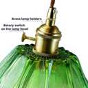 Kulukulu Retro Style Pendant Light, Mid Century Smoked Glass Ceiling Hanging Lamp, Vintage Hand Blown Fixture for Bedroom Dining Room, Kitchen Island - Flower, Green, Small, 1 Pack