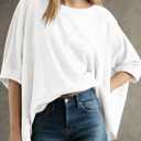 Dokotoo Summer Shirts 2026 Womens Solid T Shirts for Women Loose Oversized Tops Basic Tee (White, M)
