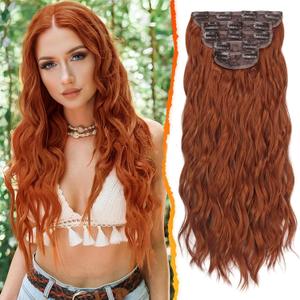 BARSDAR 20 Inch Wavy Clip in Hair Extensions 5PCS Thick Soft Synthetic Hairpieces Copper Red Full Head Clip in Hair Extensions for Women Long Voluminous Easy Wear for Daily Party Halloween