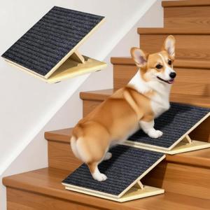 Dog Ramp for Stairs, 2 Pack Foldable Anti-Slip Stair Ramp for Small Dogs, Wooden Pet Steps for Senior, Adjustable Low-Angle Dog Stair