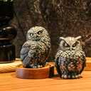 2 Pack Small Vintage Style Owl Statues for Home, Modern Style Owls Figurine Decorative Ornaments for Living Room, Bedroom, Office Desktop, Cabinets, Knick Knacks for Shelves Decor