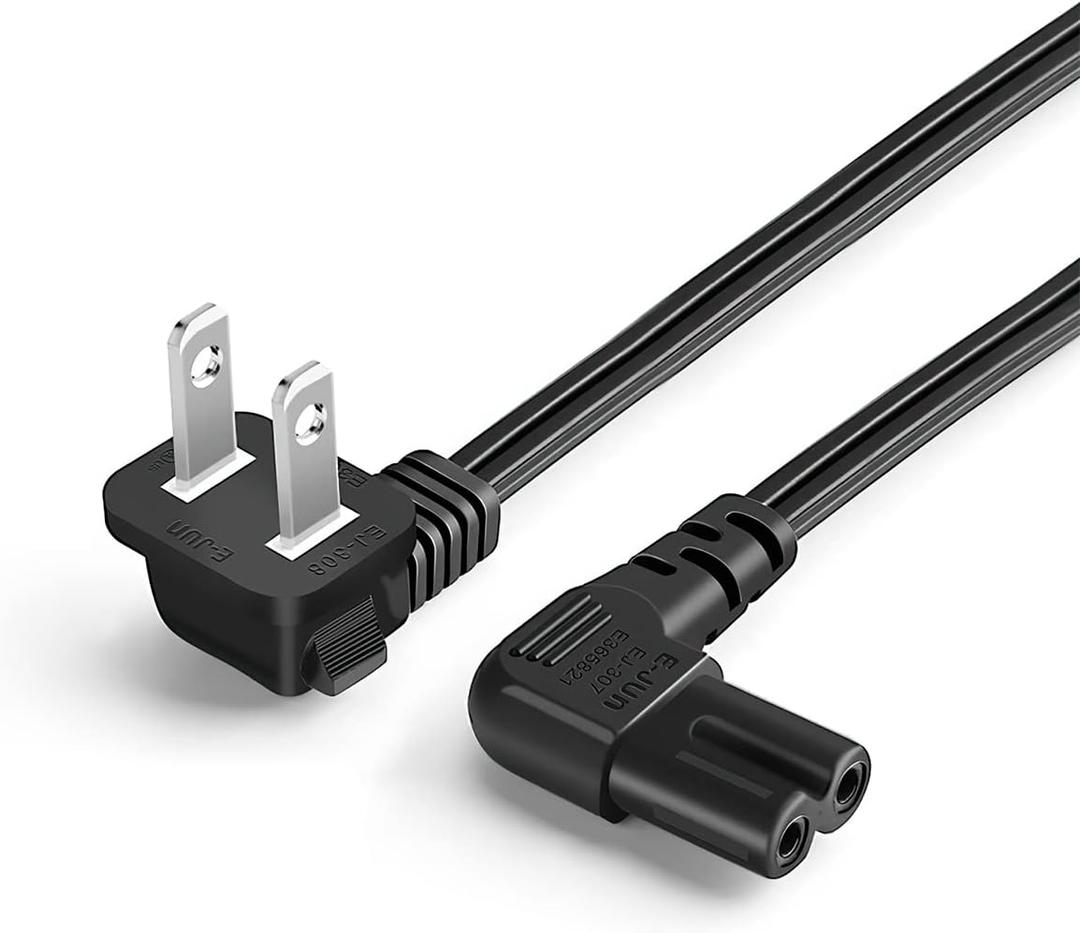 CableCreation 3 Feet 18 AWG Angled 2-Slot Non-Polarized Angle Power Cord (IEC320 C7 to Nema 1-15P), 0.915M / Black