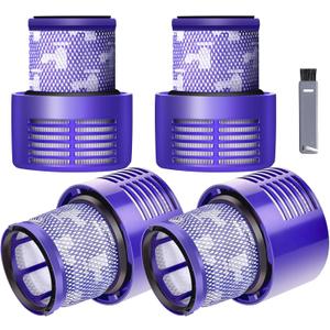 Keluke V10 Filter Replacement Compatible with Dyson V10 Cyclone Series, V10 Absolute, V10 Animal, V10 Total Clean, Replace Part No. 969082-01,4 Pack Filters and 1 Clean Brush