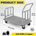 Gilprop Hotel Luggage Cart Bellman's Cart Rectangular Steel Deluxe Platform Truck Holds 850lbs of Luggage (Grey)