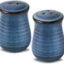 Farmhouse Ceramic Salt and Pepper Shakers Set, Tikooere Blue Vintage Rustic Salt Shakers of 2 for Kitchen and Restaurant Decor, Porcelain Spice Shaker for Compact Cooking,Travel,BBQ