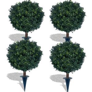kyesyes Artificial Boxwood Ball Bush 27" Tree BLONYUVC UV Resistance Rated with Spike. Easy to Push in The Ground.Plant Looks Great in a Planter Anywhere. Indoor/Outdoor Decor 4 Pack