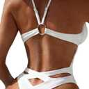 Sexy Backless High Cut One Piece Swimsuit for Women Deep V Neck Thong Bottom Open Back Bathing Suit, M