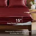 BEDELITE Satin Sheets King Size, Luxury Jacquard Striped Burgundy Bedsheets with Elastic Corner Straps, Similar to Silk Sheets Set 4 PC with 1 Deep Pocket Fitted Sheet, 1 Flat Sheet, & 2 Pillowcases