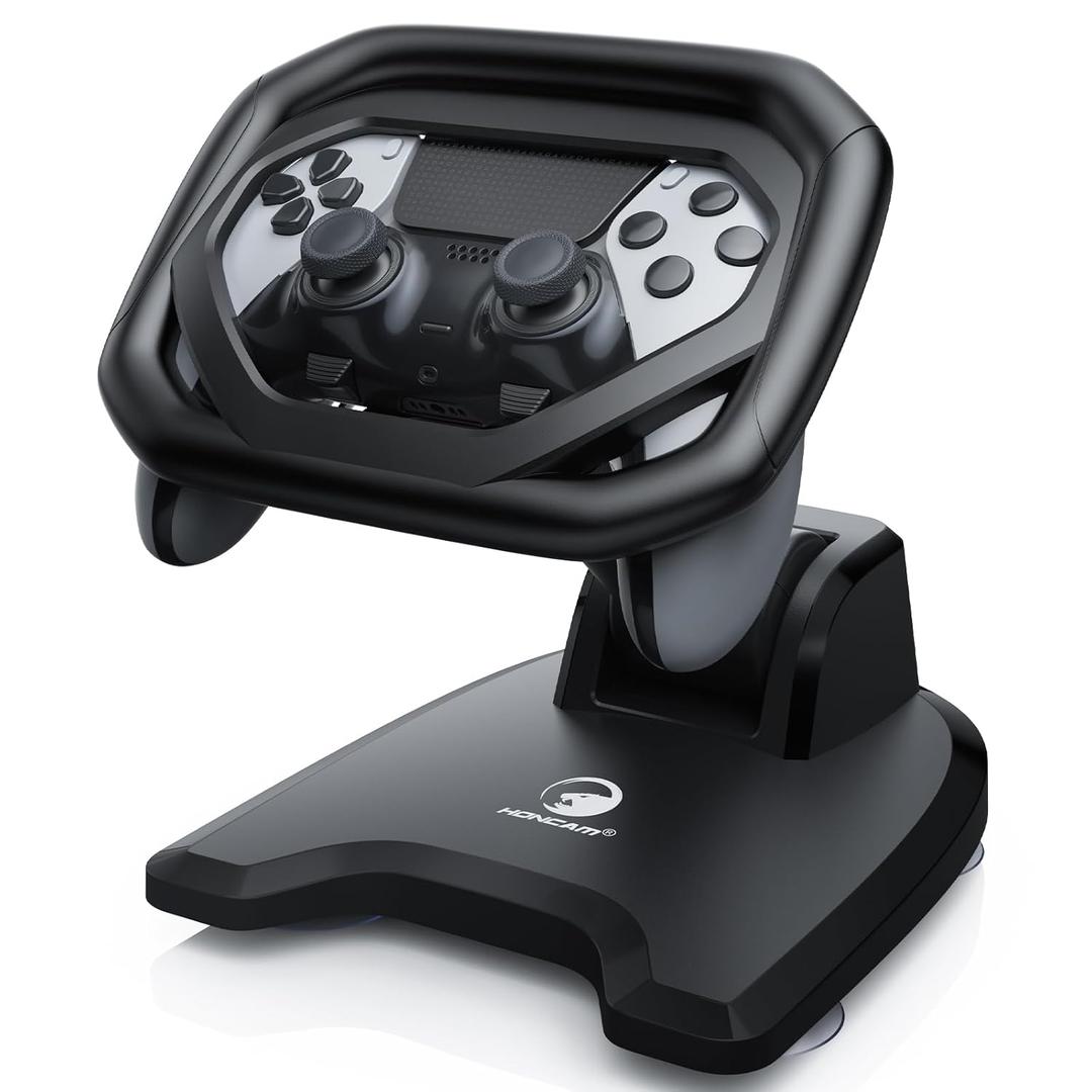HONCAM Steering Wheel for PS5/PS5 Elite Controllers, Racing Wheel Table Attachment with 4 Suction Cup for Sony Playstation 5 Dualsense Controller, Playstation 5 Accessories Enhanced Stability for Immersive Racing Games, Black