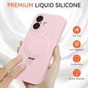 Compatible with iPhone 17 Case Stand, Slim Comfortable Liquid Silicone Phone Cases Fit for iPhone 17 Compatible with MagSafe Magnetic Ring Kickstand Stand Case Full Camera Protection, Pink