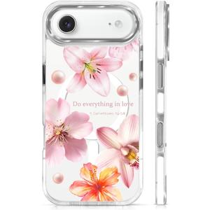 for iPhone 17 Air Case [Compatible with Magsafe],Girls Women Clear Magnetic Case Silicone Shockproof Protective Cover with Pattern Hibiscus Bubbles