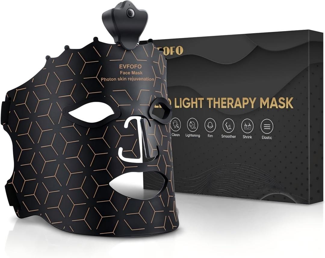 EVFOFO Red Light Therapy Mask for Face, 7 Colors LED Face Mask Light Therapy At Home, Led Face Mask Light Therapy, Black