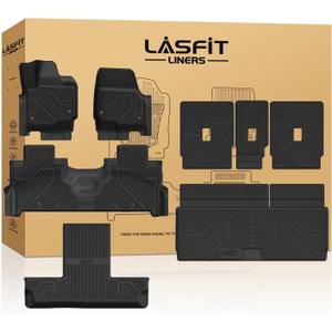 LASFIT Floor Mat&Cargo Backrest Mat for Fit 7 Seats 2025 2026 Ford Expedition Standard,Easy Clean 100% TPE All Weather TPE Custom Fit for SUV Car Liners, 1st& 2nd& 3rd& Cargo Liner, Black 5pcs