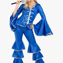 fun shack 70 Disco Costume for Women Blue Flares, Disco Queen Jumpsuit, Retro Dance Outfit for Parties M