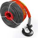 Synthetic Winch Rope 3/8" x 100'-23800 lbs Winch Line with Protective Sleeve,Forged Winch Hook,Safety Pull Strap go for 4WD Road Vehicle Truck SUV ATV UTVBlack Gray