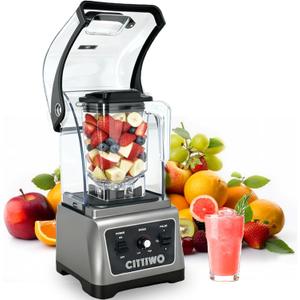 Cittiwo Commercial Blender Heavy Duty Restaurant with 64oz Jar, 2200W Professional-Grade Smoothie Blender, Ice Crush, Frozen Drinks, Quiet Shield, Self-Cleaning