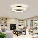 19.6" Low Profile Caged Ceiling Fan with Light and Remote,Flush Mount Smart Fandelier, 6 Speed Settings, Adjustable 3000K-6500K LED, Bladeless Fabric Design, Modern Farmhouse Ceiling Fans for Bedroom