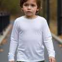 Huata Boys Long Sleeve T-Shirt Unisex Crewneck Kid Tee (White)