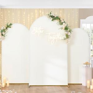 Ivory Arch Backdrop Cover (7.2FT,6FT,6FT) Set of 3, Spandex 2-Sided Round Top Chiara Fitted Wedding Arch Cover Backdrop for Wedding Birthday Party Arch Stand Decoration