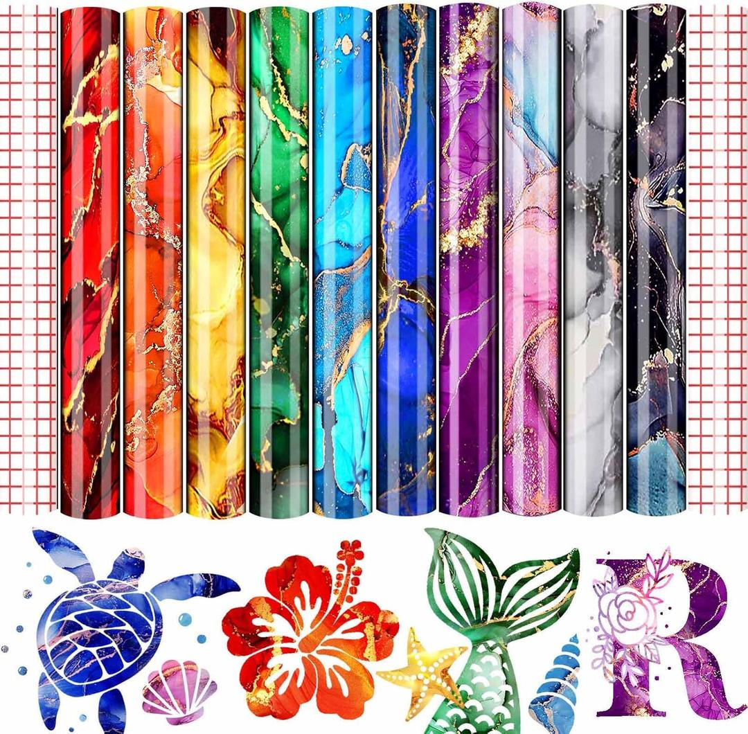 Permanent Adhesive Vinyl, Cysincos 12 x 10 Inch Permanent Outdoor Vinyl Pattern for DIY Car Decor, Mug, Craft Supplies (Marble-B-10pcs)