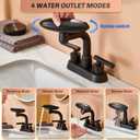 Matte Black Bathroom Sink FaucetModern 3 Hole Bathroom Faucet 2 Handle 4 Inch Centerset with 4 Water Outlet Modes, 360 Swivel Spout & Pop-Up Drain