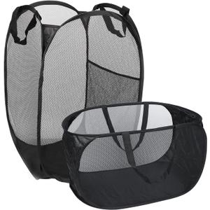 Mesh Pop Up Hamper,Mesh Laundry Basket With Durable handle, Foldable Dirty Laundry Baskets,Pop Up Travel Laundry Basket,Suitable for Washing and Storing Laundry (2Pcs, Black)