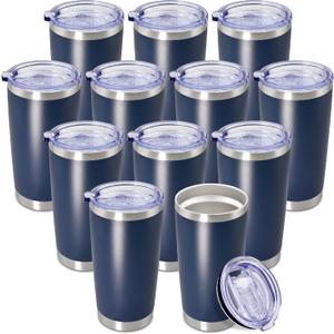 20 oz Tumbler Coffee Travel Tumblers Bulk with Lid Stainless Steel Double Wall Vacuum Insulated Mug Powder Coated Cups fit Car Cupholder for Hot and Cold - Navy, 12Pack