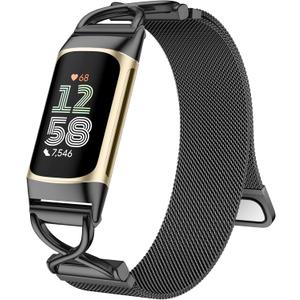 JKD X-Shape Metal Band Compatible with Fitbit Charge 6/ Charge 5 Bands for Women Men, Soft Stainless Steel Mesh Loop Strap Bracelet Wrist Band Replacement for Fitbit Charge 5/ Charge 6 Fitness Tracker (Black)