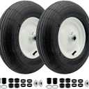2-Pack 4.80-8 Wheelbarrow Tire with Rim 3"-6''Centered Hub, 3/4" or 5/8''or 1/2'' Bearings, 16 Tire Assembly for Hand Truck,Garden Cart (4.80/4.00-8 Tube Type,3" Center Hub,RibbedTread)