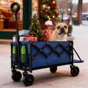 Collapsible Wagon with Tailgate, Ultra-Compact & Portable Folding Wagon with 350lbs Capacity, Lightweight Portable Utility Wagon Cart for Shopping Camping Sports Garden (Navy)