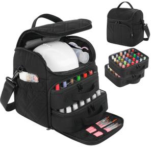 FCQQYWZ Nail Polish Organizer with 2 Detachable Cases Hold 60 Bottles & Nail Lamp, Portable Nail Organizers and Storage with Handle & Shoulder Strap, Travel Nail Bag for Manicure Tools