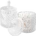 2 Pack Qtip Holder Thick Glass Apothecary Jars with Lid for Bathroom Decor Storage Organizer for Cotton Swabs, Balls, Pads, Floss Picks, Candy, Jewelry, Clear