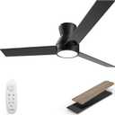 Ceiling Fan with Light Remote Control - Flush Mount Dimmable 3000K-6500K LED 6 Speed with Quiet DC Motor for Bedroom, Living Room and Outdoor Patio (42 Inch, Black)