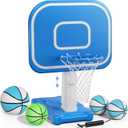 Pool Basketball Hoop, 33"x26"x50" Oversized Pool Toys with Adjustable Height Includes 4 Balls(Size 6, 2Size 3, Glow)/ Nets/Pump for Poolside Water Basketball Game, Swimming Pool Games for Kids Adults (Blue)