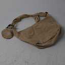 Corduroy Crossbody Tote Bag for Women Men, Trendy Crescent Bag with Small Round Pocket Pendant,Sling Shoulder Hobo Bag (Khaki)