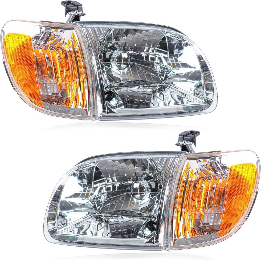 Headlights Parking Lights Compatible with 2000-2004 Toyota Tundra White and Yellow Head Lights Lamp Replacement for TO2530135 TO2531135