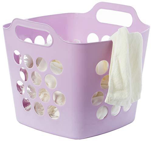 Flexible Plastic Carry Laundry Basket Holder Square Storage Hamper with Side Handles (Purple)