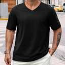 NIASHOT Mens T Shirts Short Sleeve Classic V Neck T-Shirt Casual Summer Basic Tee Shirt (Black, XL)