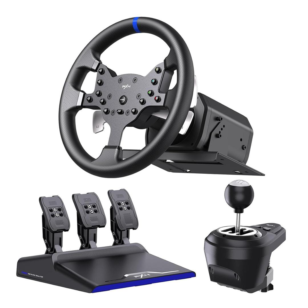PXN V99 PC Racing Wheel, Real Force Feedback Steering Wheel with Pedals and Shifter, Detachable 270/900 Degree Race Steering Wheel Simulator for PC, Xbox One, Xbox Series X/S, PS4