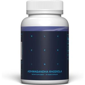 Blueprint Bryan Johnson Ashwagandha & Rhodiola Supplement 120mg Ashwagandha + Rhodiola Root Daily Adaptogen Capsules for Stress Support, Mood Balance, Energy & Focus 30 Vegan Capsules, Best By 16 DEC 2027